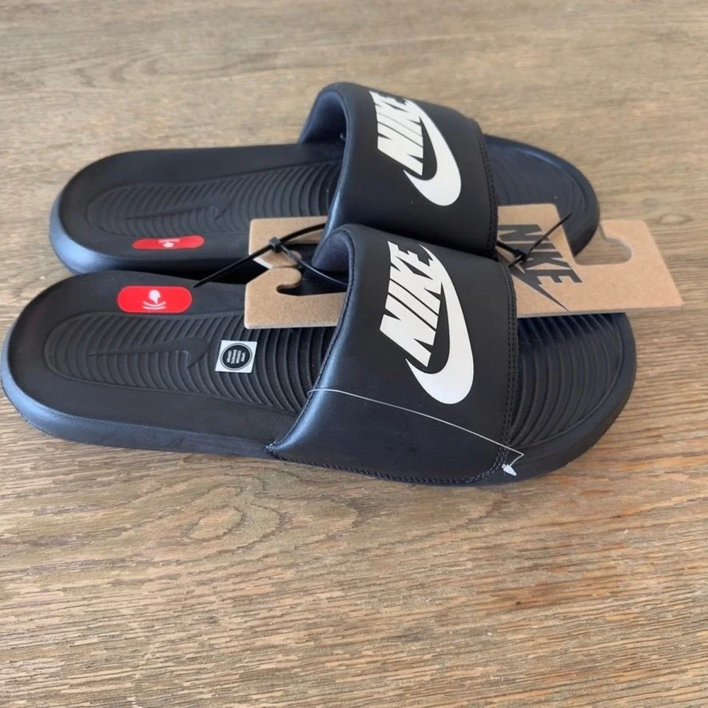 Nike Victori One Slides Mens Size 12 Black White Sandals CN9675-002 NWT